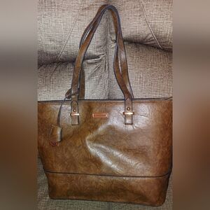 Brown Faux Leather Tote Bag